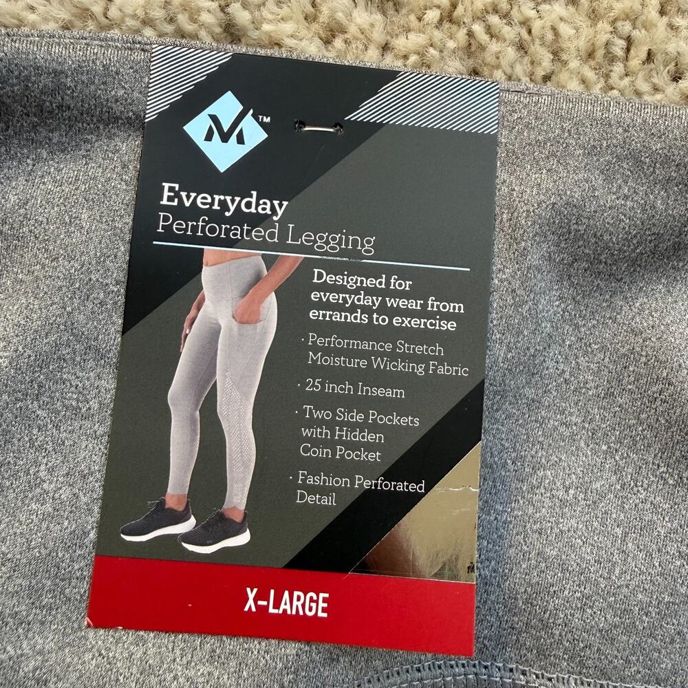 Member’s Mark Gray Perforated Leggings XL High Rise Athleisure Stretch